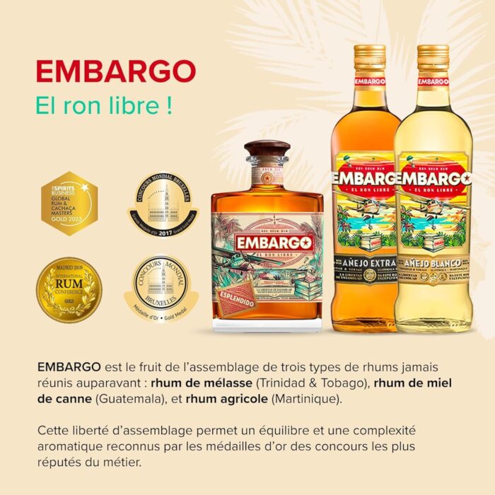 RHUM EMBARGO ANEJO EXTRA 70CL - 40% Vol. – Image 3